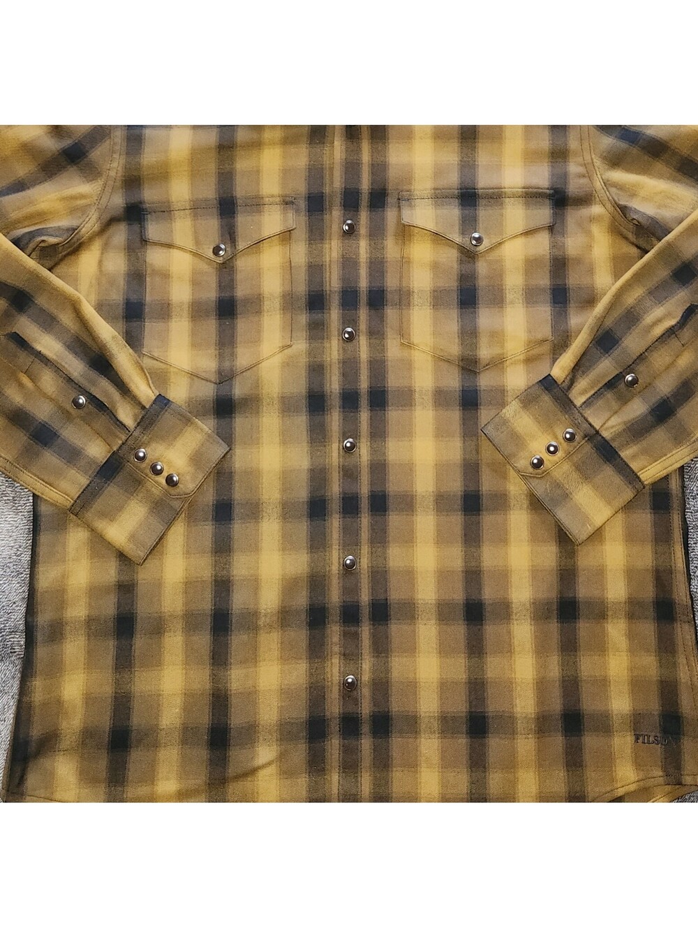 Filson Western Trim Slim Button Front Shirt Long Sleeves Large Plaid 100% Wool - Picture 6 of 10